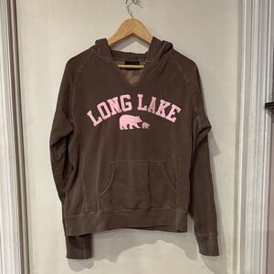 Brown Hoodie with Pink Long Lake Graphic